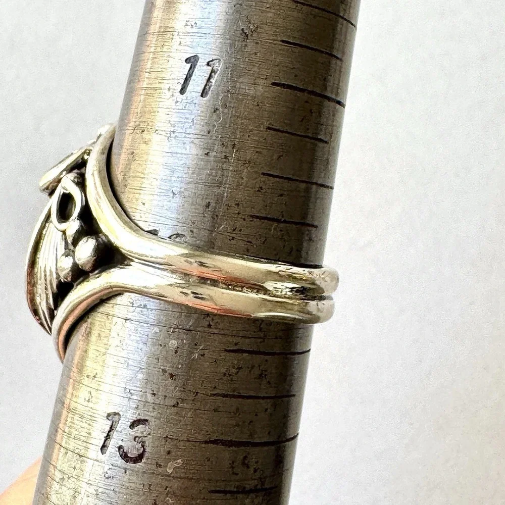 Navajo Turquoise Mens Ring Sz 12 Leaf Feather Signed Morgan Sterling Native